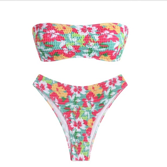 90’s Smocked Floral Bandeau Bikini Set - Picture 1 of 1